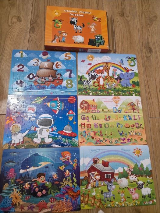 Set 6 puzzle de lemn a cate 60 piese, nou