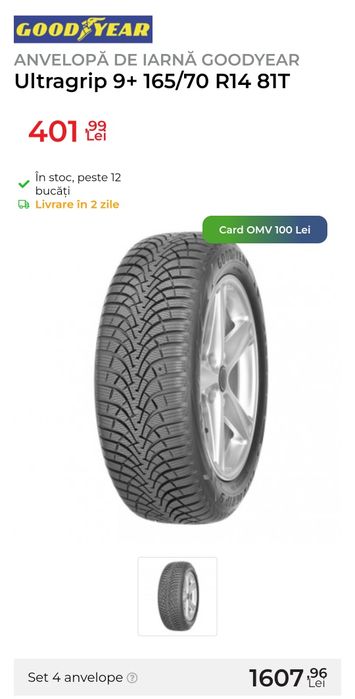 Anvelope GoodYear  165 70 14 Cauciucuri de iarna M+S Profil ca nou