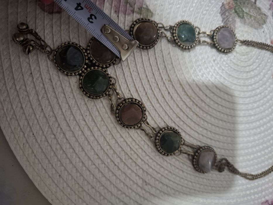 Colier tribal  alpaca cu agate si cuart masiv
