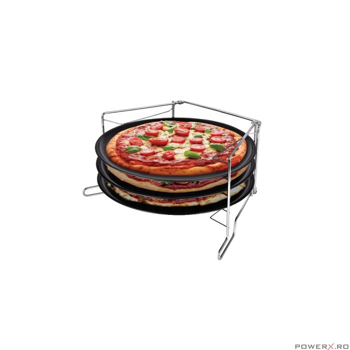 Tava pentru pizza cu strat de marmura, baza din otel, set 4 elemente,