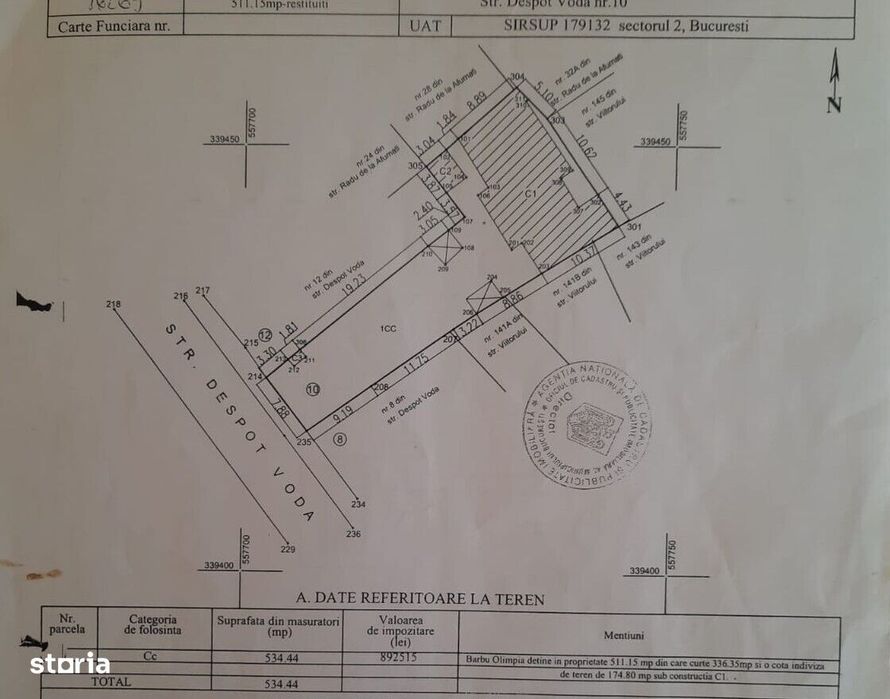Teren 511 mp, pentru dezvoltare imobiliara, str Despot Voda nr 10