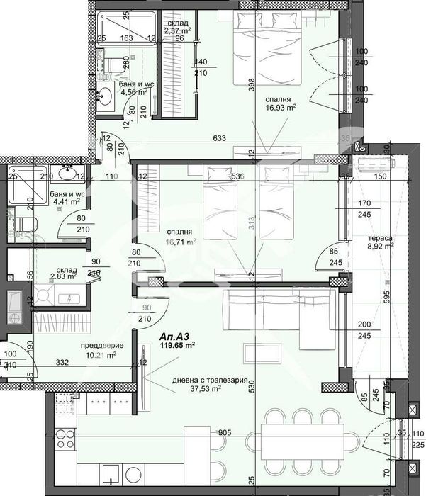 Тристаен апартамент Тракия  435-19349