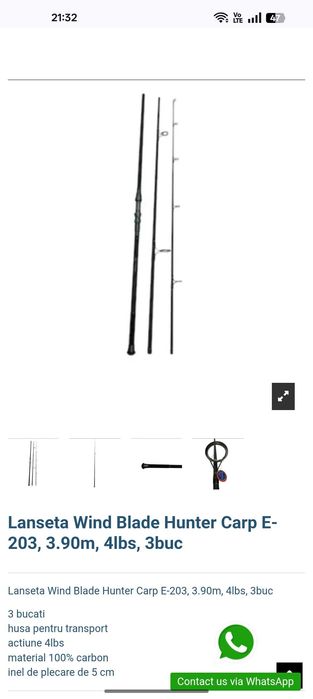 3 lansete wind blade hunter carp, 3.90 m, 3 tronsoane