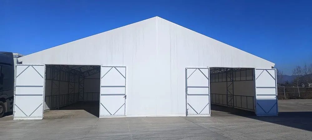 Cort industrial/depozitare 16x16m–structura+prelată PVC profesională