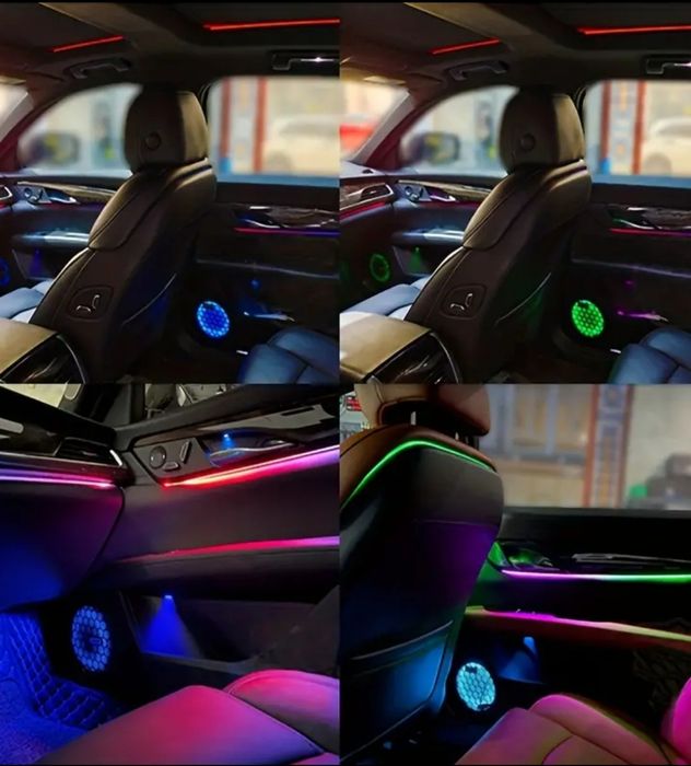 128-цветни RGB LED амбиентни светлини за кола, 12V, App управление