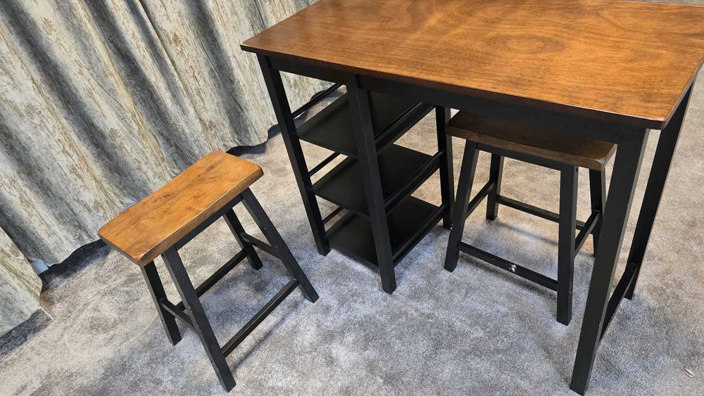 Masa de Tip Bar din Lemn cu Scaune de Bar
