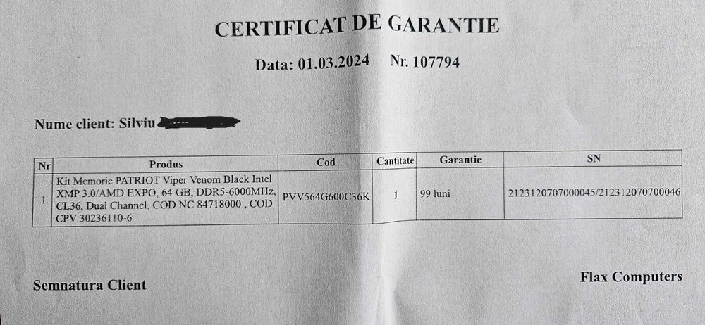 Memorie Patriot Viper Venom 64GB DDR5 6000MHz CL36 – Garanție 99 Luni