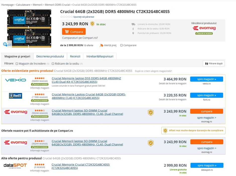 64Gb RAM DDR5 SODIMM Crucial
