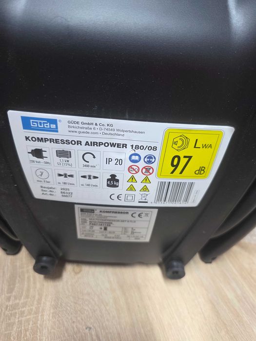 Compresor Gude Airpower 50077 180/08 (1,1 kW, S3, fără ulei, debit 140 l/min, 8 bar, furtun 2,5 m)