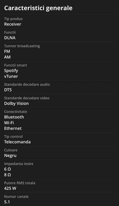 Receiver Harman Kardon AVR 161, 5.1 canale, 425W RMS, Negru