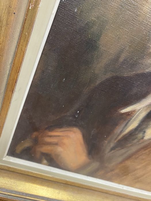 Стара френска картина портрет маслена картина платно