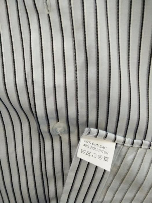 Camasa maneca scurta GAMA, SLIM, gri perle cu dungi gri si negre, NOU