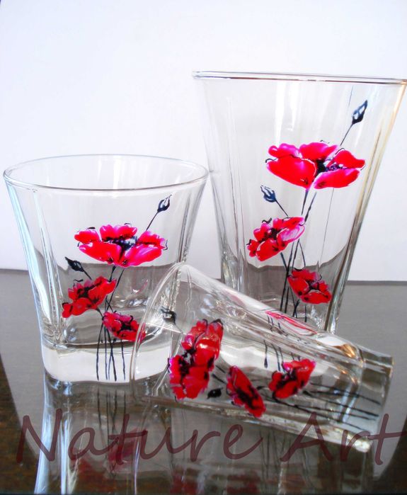 Ръчно рисуван Комплект "Слъчногледи", Макове от 6 части. Ново