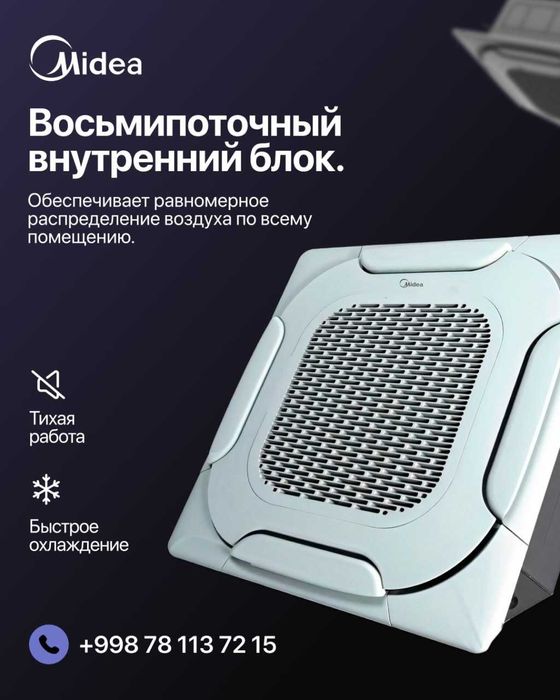 Кассетный кондиционер MIdea on/off, invertor доставка есть установка