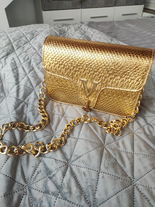 Чанта златен крокодил