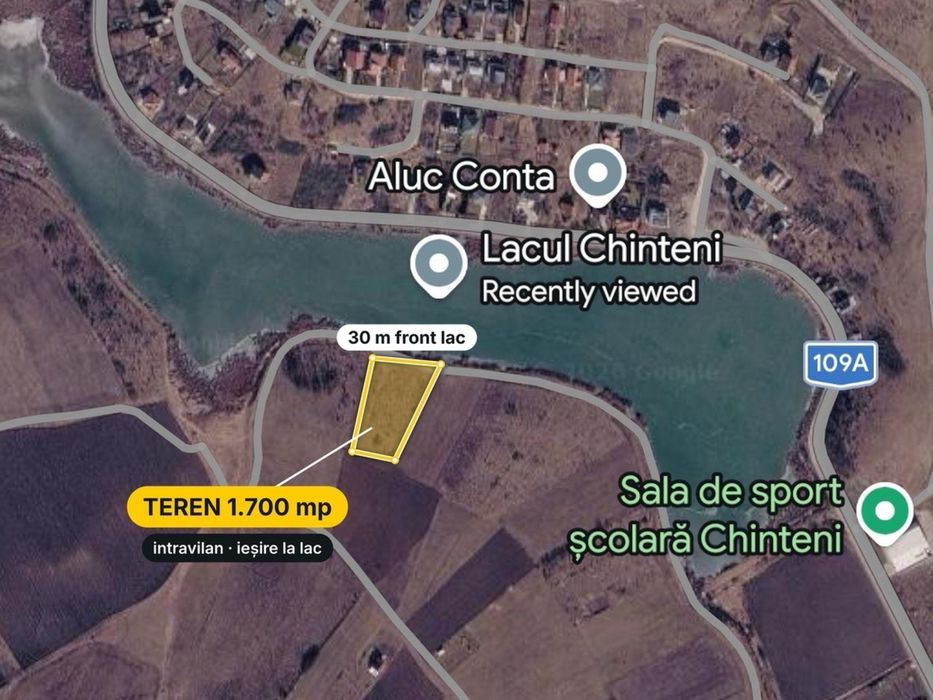 Teren intravilan 1.700 mp cu ieșire la Lacul Chinteni