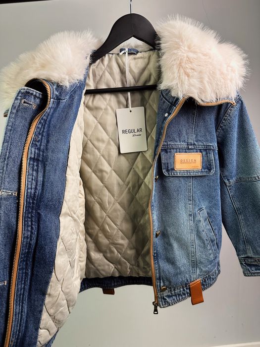 Дамско дънково яке с пух