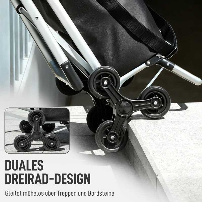 Пазарска количка HOMCOM, 40л чанта Oxford, дизайн с 3 колела