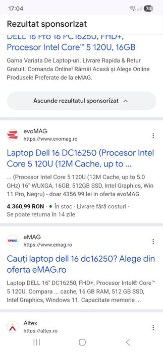 Laptop Dell 16 DC16250 16GB DDR5 512GB SSD