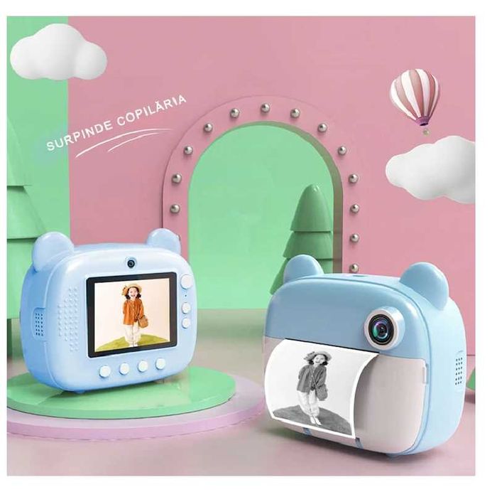 Детски фотоапарат+принтер, Син, Розов
