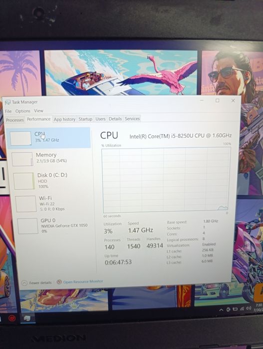 Laptop gaming medion erazer 15.6 Intel i5 gen 8 ddr4 gtx 1050 4gb