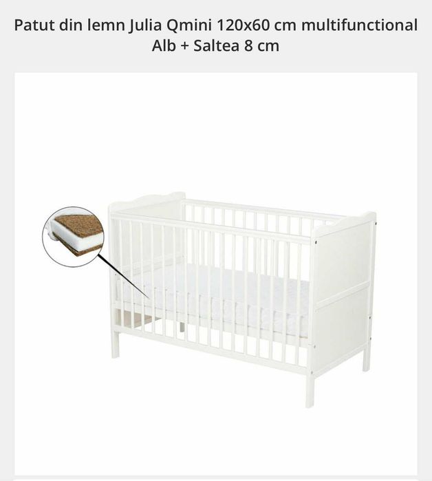 Patut copii 120x60  saltea cocos + lenjerie