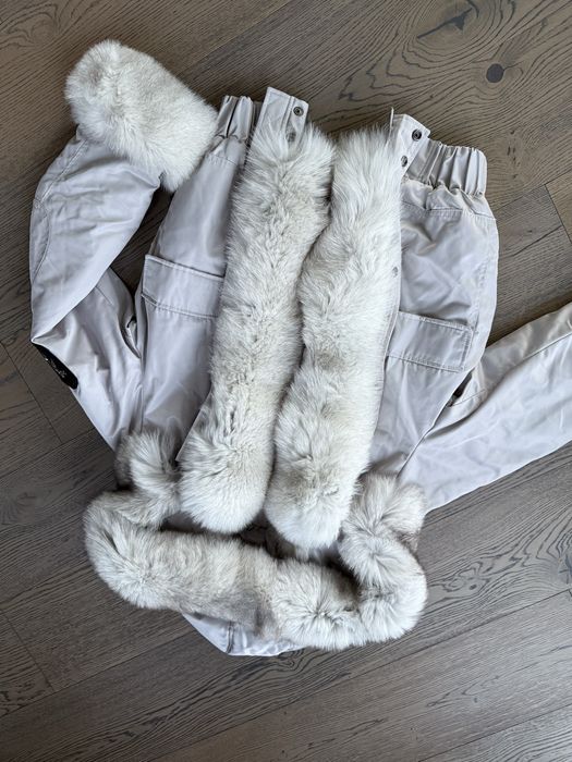 Нова бежова парка с богат естествен косъм лисица зимно яке с качулка