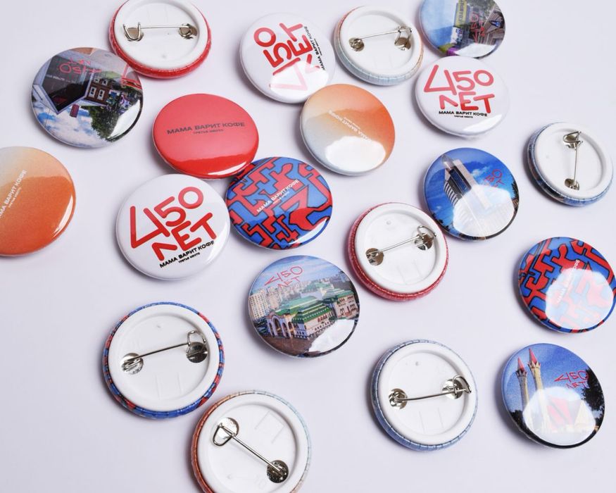 Значки с вашим лого. Размер 58 мм и 44 мм. Качественно . Быстро