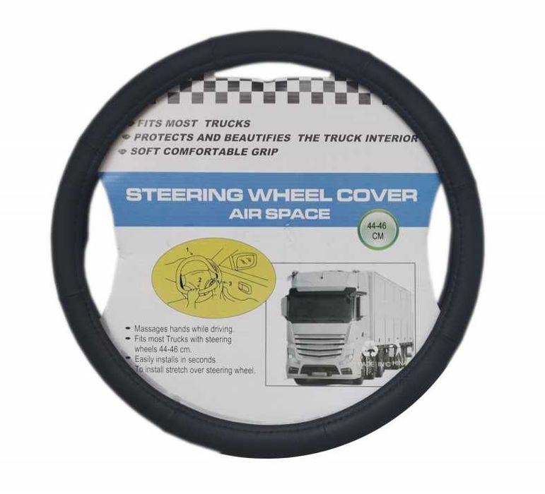 Калъф за волан за камион 44-46 см - черен от еко кожа