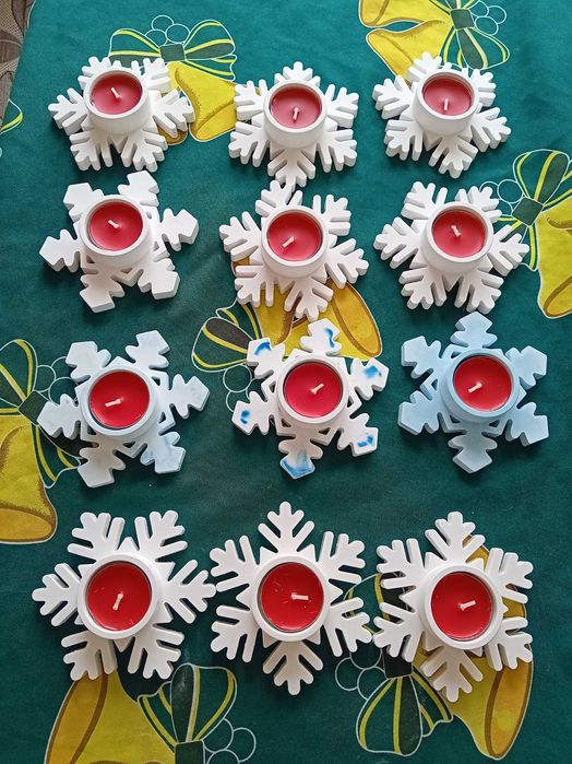 Гипсокерамични свещници  2 вида снежинка, сърце,кашпа