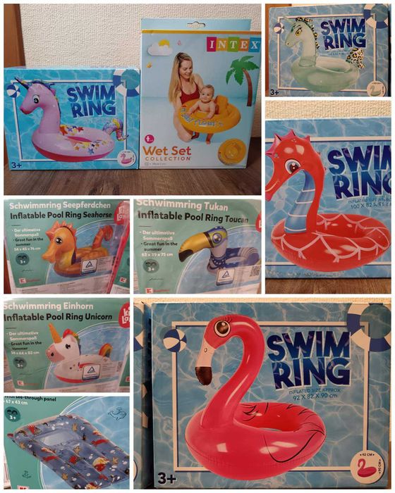 Надуваеми пояси Риба,Еднорог,Тукан,Фламинго,Морско конче,Плувки,Дюшек.