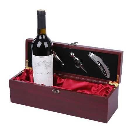Луксозна Дървена Кутия за Бутилка Вино с Аксесоари.Тирбушон Ринг Тапа Улей за Вино.Сет за Вино.Стилен Подарък за Мъж и Жена.Елегантен Комплект за Вино