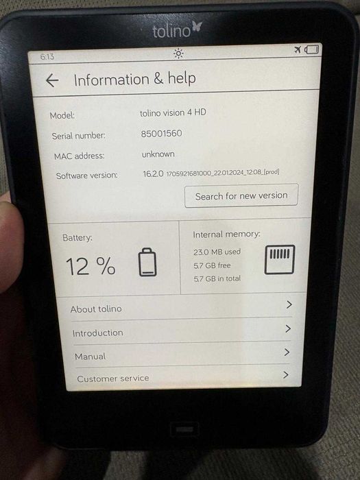 eBook reader Tolino Vision 4 HD touch wifi iluminat 8gb memorie
