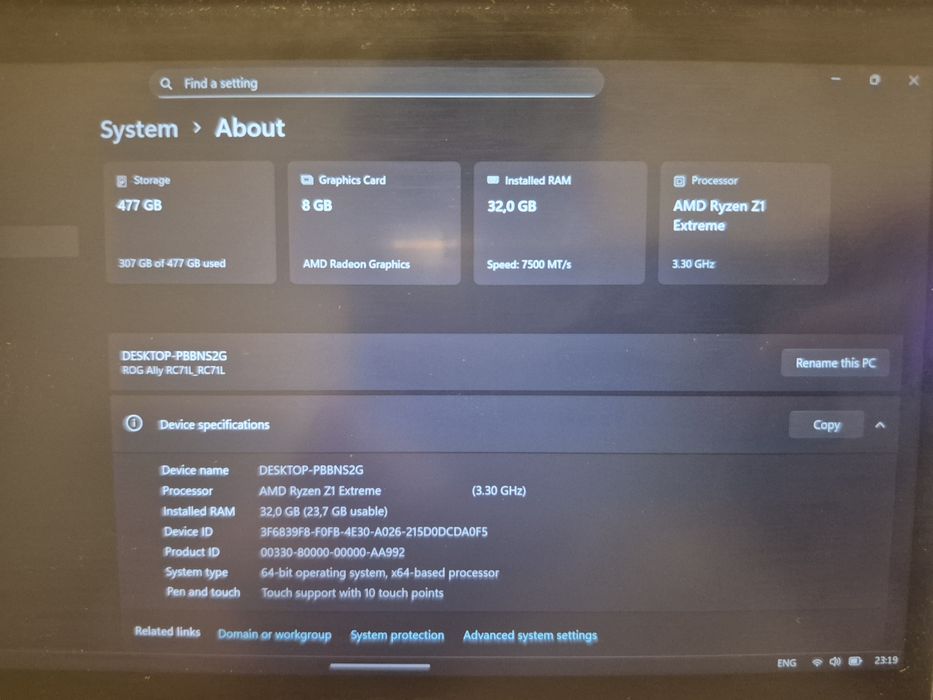 Rog ally Z1E 32 gb ram