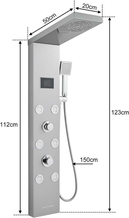 Panou de dus LED fara baterii, 5 in 1, cu afisaj pentru temperatura