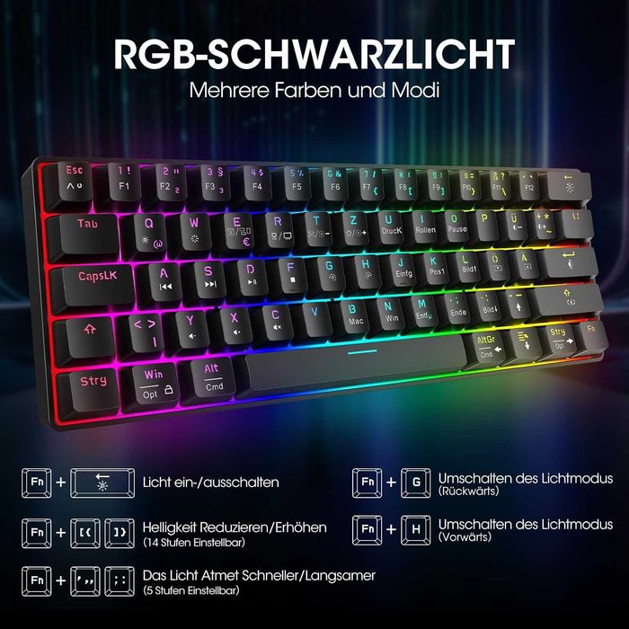 Tastatura mecanica Koorui 60%, QWERTZ, Red Switch, RGB