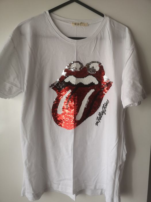 Бяла тениска Rolling stones с пайети