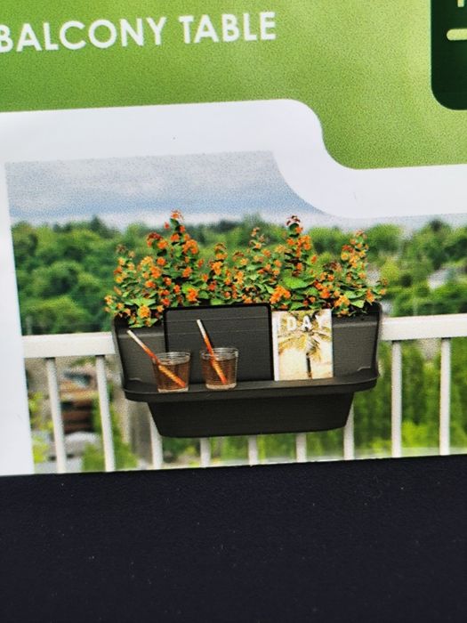 Jardiniere balcon cu polita pt răcoritoare gri antracit