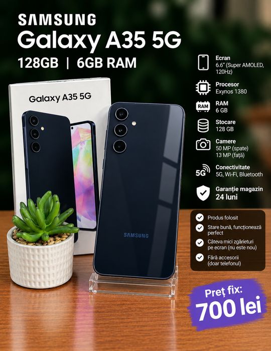 Telefon Samsung Galaxy A35 5G Impecabil  128GB 6GB Ram Garantie Magazin 24 Luni Trimit Schimb Preț fix