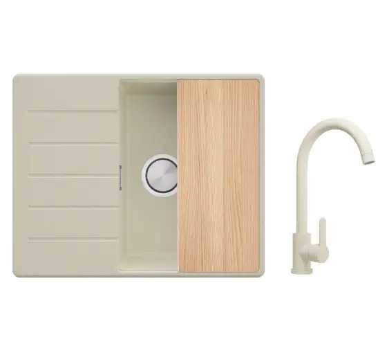 Черна кухненска мивка от гранит Копенхаген 620х500 + Смесител Top 45