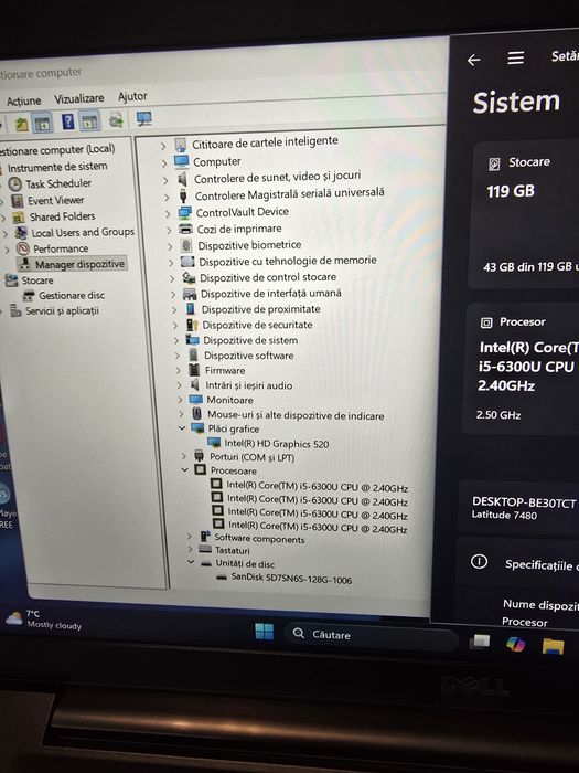 Laptop Dell 7480, i5-6300, ram 8gb, ssd 128gb, bat 2h