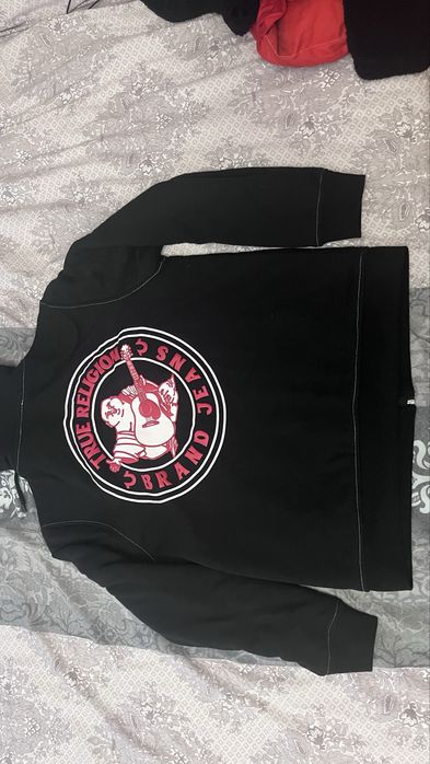True Religion Black Logo Seal Sherpa Zip Hoodie Fleece