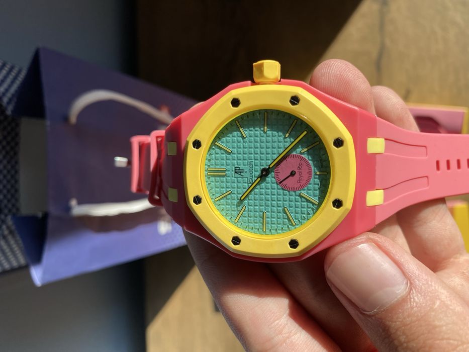 Ap X Swatch Royal Pop Otg Roz full box,Bratara cadou-Livrez cu verificare