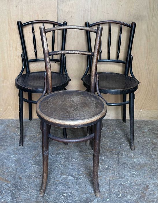 3 buc Scaun din Lemn Masiv Stil Thonet; Scaun cu sezut rotund