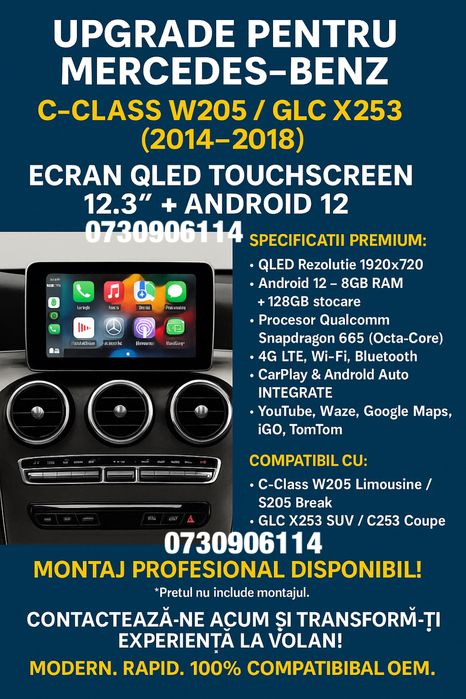 Navigatie Android Mercedes C-Class W204 , GLC W253 Carplay Wireless