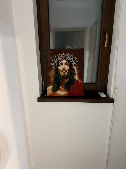 Tablou Iisus cu Coroana de Spini – Pictat Manual pe Pânză – 40x50 cm