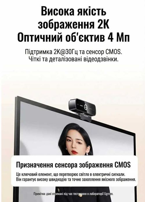 Веб-камера Ugreen CM926 (2K, 4 Мп)