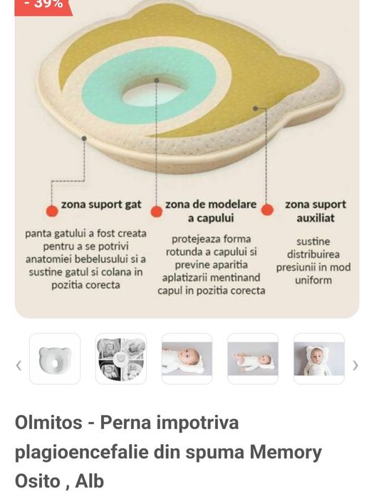 Olmitos - Perna impotriva plagioencefalie din spuma Memory Osito , Alb