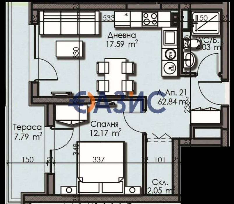 Продава се Двустаен апартамент в Бургас, Център - 63 кв.м за 1297 €/кв.м - Снимка #3