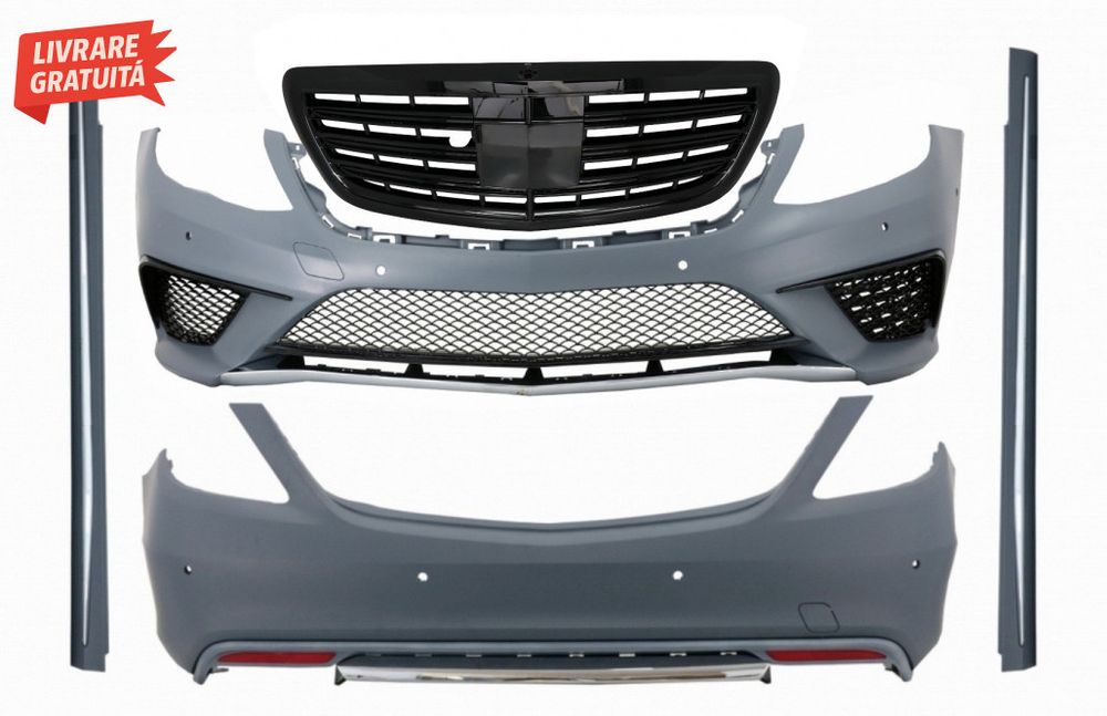 Pachet Exterior cu Grila Centrala Negru Lucios Mercedes S-Class W222 (